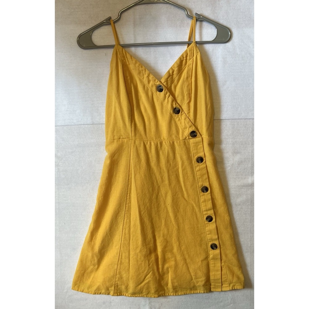American Eagle Outfitters Yellow Asymmetric Button-Front Mini Sun Dress XS